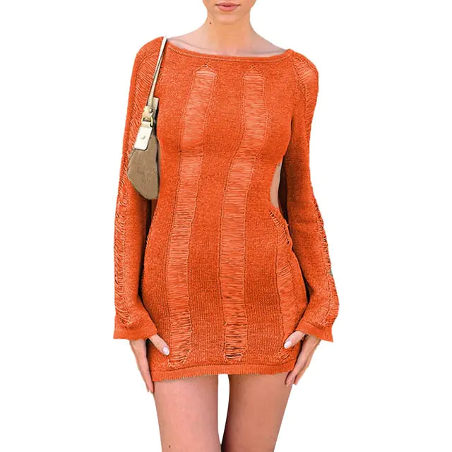 Puloru Sexy Knitted Cutout Short Dress